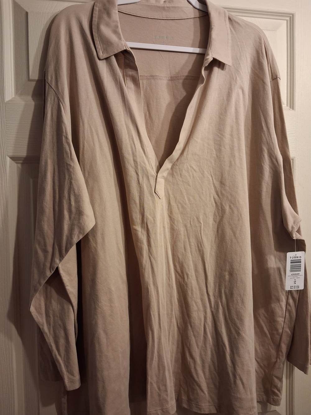 torrid Oversized Long Sleeve V-Neck Polo Top - Beige
